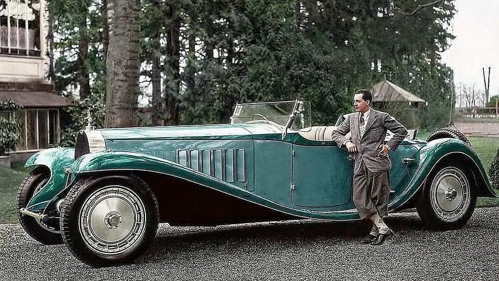 Click to Enlarge-Esc to Close myimgs/ArtDecoCars1910-36/1932 Bugatti Jean Bugatti standing next to his car.jpg